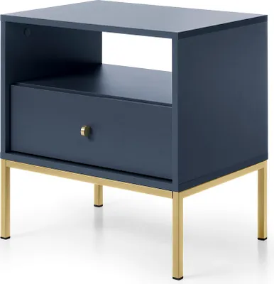 Produktbild von RAVIO Nachttisch Bari mit Schublade Nachtkonsole Schlafzimmerschrank Metallfüße (Dunkelblau + Goldene Beine)