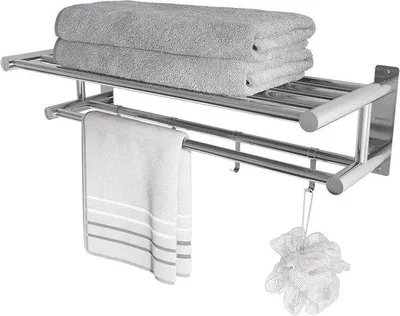 Produktbild von Badezimmertuschhalter aus hochwertigem Stahl - drehbarer Handtuchständer - twin-Handtuchständer - mit Wandhalterung - schicke Duschwand - Chrom-Ausführung - 60 cm Länge - Badezimmeraccessoire