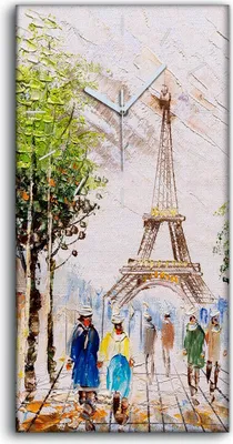 Produktbild von Dekor Leinwand Uhr Wandbilder Quarz 30x60 Paris Eiffel Menschen Gebäude Stadt - weiße Hände