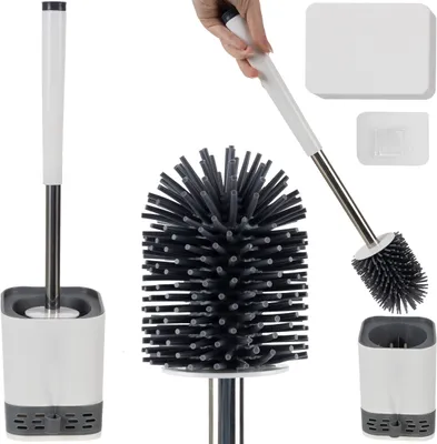 Produktbild von WC-Bürste-Set Toilettenbürstenhalter Boden-Aufstellen oder Wandmontage ohne Bohren inkl. Reinigungszange Silikon 23808