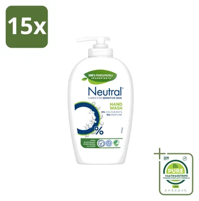 Productafbeelding van 15 x Neutrale vloeibare zeep voor de gevoelige huid - 0% parfum en kleurstoffen - 250 ml - Grote verpakking - 15 stuks