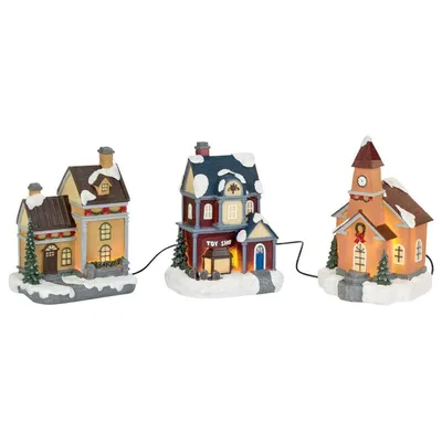 Produktbild von Weihnachtsstraße mit Beleuchtung LED Häuschen Weihnachtsdeko Christmas Deko 3 Häuser NEU