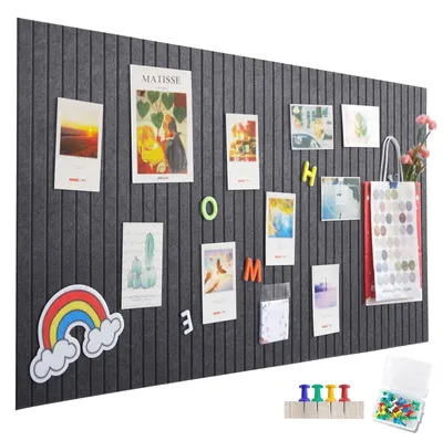 Immagine prodotto di Omgoods - Grande bacheca in feltro, 120 x 90 cm - A righe verticali, adesiva, per ufficio e cucina