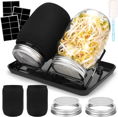 Produktbild von Keimset 10-teilig, Keimgläser 1000 ml, Edelstahl-Sieb, Abtropfschale, für Mikrogrün