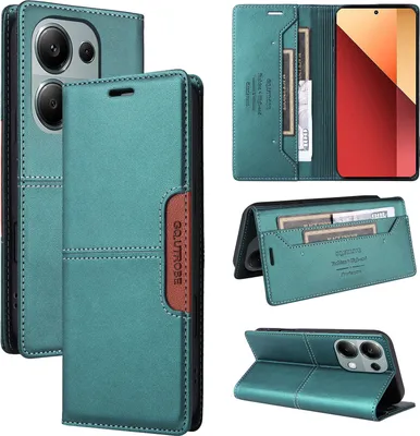 Obrázek produktu pro Pouzdro pro Xiaomi Redmi Note 13 5G, kožené flipové peněženkové pouzdro s přihrádkou na karty a stojánkem Zelený