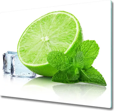 Produktbild von Glas Herdabdeckplatte 60x52 cm Spritzschutz Glasabdeckplatte Schneidebrett Limette mit Eis