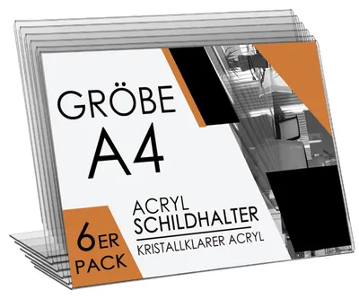 6 A4 Acryl Tischaufsteller, Hochformat, 21,7 x 30 cm