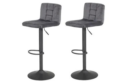 Produktbild von 2er Set Barhocker Amanda II - Samtvelour Grau - Trompetengestell Pulverbeschichtung grau - Belastbarkeit 120 kg - 360° drehbar und höhenverstellbar mit Lift