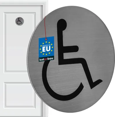 Produktbild von KOTARBAU® WC Schild ⌀ 7 cm Edelstahl Rund Schild Silber Behindertenpiktogramm WC Gäste WC Türschilder WC Deko Toilettenschild WC Türschild WC Schild Selbstklebend Türschild WC Aufkleber Tür