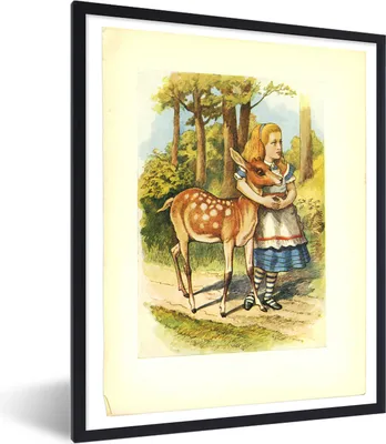 Produktbild von MuchoWow® MuchoWow® Gerahmtes Poster Vintage-Illustration Alice mit den Hirschen 30x40 cm - Poster mit zchwarzem Bilderrahmen - Wanddeko - Kunstdrucke
