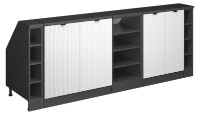 Produktbild von Küchenschrank für Dachschrägen Vicco R-Line Weiß Riffel 210 cm 5er Set Schrankkorpuss 60 cm Tiefe, Model 60654