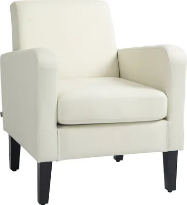 Produktbild von HOMCOM Einzelsessel mit Rückenlehne, abgerundeten Armlehnen, Gepolstert Loungesessel mit Leinenoptik, Holzbeine, bis 150 kg, Cremeweiß