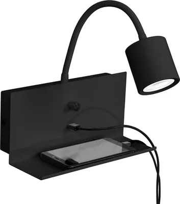Obrázek produktu pro Nástěnná lampa černá s poličkou USB připojení pro nabíjení husí krk GU10 lampa na čtení obývací pokoj ložnice