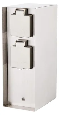 Produktbild von Novatool 1x Steckdosensäule 3-fach Silber gebürstet Edelstahl eckig IP44 mit Dämmerungs-Sensor Steckdose Garten Gartensteckdose Outdoor Steckdosensäule Aussen Steckdosenturm (Elektro)
