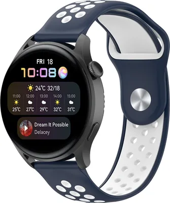 Produktbild von Strap-it Huawei Watch 3 / 3 Pro Sportarmband (Blau/Weiß)