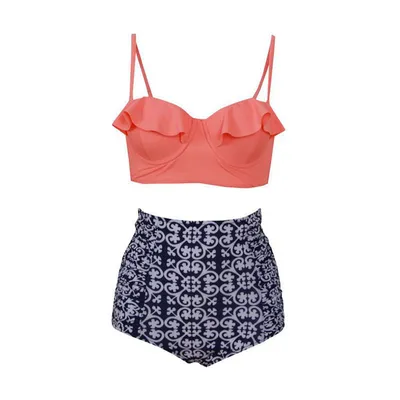 Produktbild von Sexy plavky s vysokým pasem a špagetovými ramínky Falbala Tankini Set, Orange/M