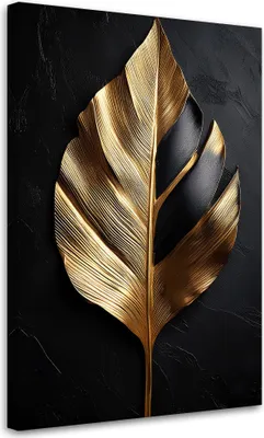 Produktbild von Leinwandbild Palmblatt schwarz und gold 40x60 Feeby Gold bild für die wand bereit zum aufhängen