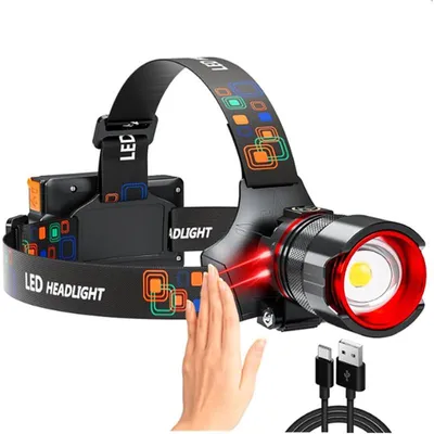 Produktbild von Stirnlampe 90000 Lumen wiederaufladbar – 12000mAh USB Ausgang 6 Modi IPX7 | Für Camping Laufen Reparatur Notfall