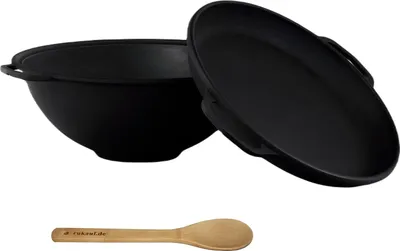 Produktbild von RKL +  12 Liter Kasan Kazan aus Gusseisen mit Pfannen-Deckel Gulasch-Kessel Outdoor Schwenktopf