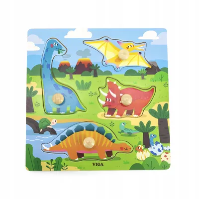 Zdjęcie produktu dla VIGA Drewniane Puzzle z Pinezkami Dinozaury