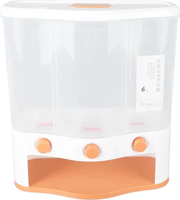 Image de boîte distributrice de grains à 3 grilles 6L Grande capacité Fenêtre transparente Récipient de stockage de riz et de grains avec couvercle pour aliments secs Orange