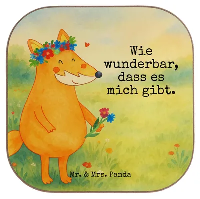 Produktbild von Mr. & Mrs. Panda Holzuntersetzer Fuchs Blumen Design - Weiß - Geschenk, Untersetzer Gläser, für, Ich, Boho, Selbstliebe, Getränkeuntersetzer, Selbstbewusst, Tassen, Blume