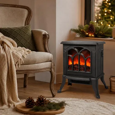 Productafbeelding van YARDIN Elektrische kachel met verwarming, elektrische vrijstaande kachel met vlammensimulatie en 2 warmtestanden, houtlook, zwart