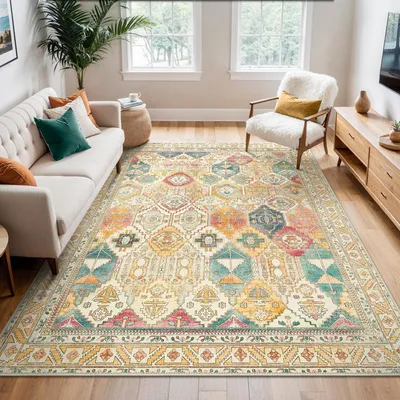 Immagine prodotto di Elzusha - Tappeto vintage lavabile, 140 x 200 cm, multicolore