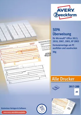 Produktbild von Sepa-Überweisung A4 inkl. Software-CD 100 Blatt inkl. Software-CD Packung mit 10 Stück