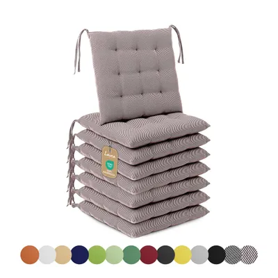 Zdjęcie produktu dla Poduszki siedziskowe Lavea® 40x40 cm - zestaw 8 sztuk, z paskami materiałowymi – do użytku na zewnątrz i wewnątrz – zmywalne i odporne na warunki atmosferyczne – idealne do krzeseł ogrodowych i balkonowych – wzór: brązowo-biały