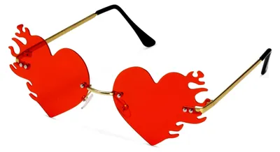 Produktbild von Herzförmige Sonnenbrille mit Flammen 14x13x5cm aus Kunststoff - Partybrille für Karneval, Geburtstag, Festival, JGA - Flammenbrille als lustiges Party Accessoire - Rot