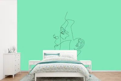 Produktbild von MuchoWow® Fototapete für Wohnzimmer oder Schlafzimmer Wandtapete Vinyl Motivtapete Männer - Linienkunst - Grün - 420x280 cm - Zimmer für Kinder