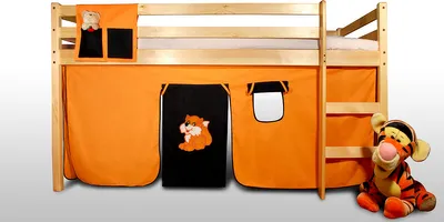 Produktbild von Vorhangset - FUCHS - Orange-Schwarz für Hochbet Spielbett Etagenbett
