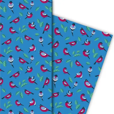 Produktbild von Niedliches Weihnachts Geschenkpapier mit Vögeln, blau - G4820, 32 x 48cm