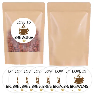 Produktbild von Kaffeethemen-Geschenkset – 50 Kraftpapierbeutel mit Aufklebern