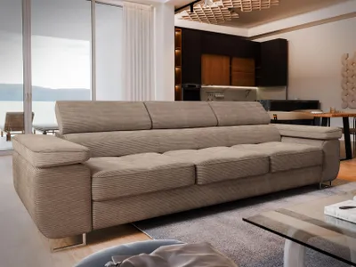 Produktbild von Sofa MOSINE Beige Kordstoff mit Schlaffunktion, Wohnzimmersofa, Couch, Soffa, Bettsofa, Couchgarnitur- Beige, POSO 02