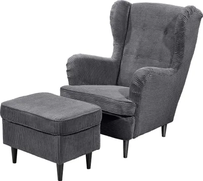 Produktbild von Ohrensessel >OSKAR< (Sessel und Hocker) in ash - 78x102x98 (BxHxT)