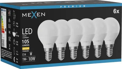Produktbild von Mexen Nova 6x LED-Lampe E14, G45, 1W, Warm - 3000K, 105 lm - L101-E14-0130-01x06
