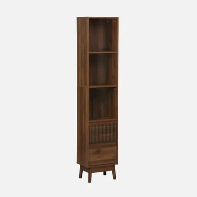 Immagine prodotto di Colonna di stoccaggio decorativa in legno con 3 ripiani e 2 cassetti, Noce