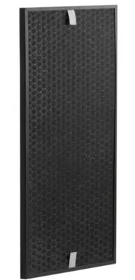 A black air filter with a honeycomb pattern, framed in black, against a white background.