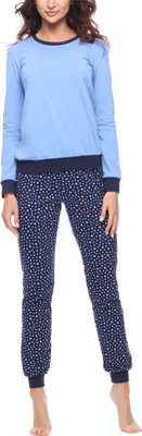 Produktbild von Merry Style Damen Schlafanzug Zweiteiler Pyjama lang bunt mit Muster MS10-268 (Blau/Sterne Marineblau, XXL)