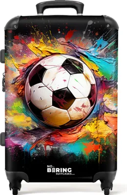 Produktbild von NoBoringSuitcases.com® Großer Koffer - Fußball umgeben von Farbklecksen - Kombinationsschloss TSA - Hartschalen Trolley 4 Rollen - 72 liter - Reisekoffer - 66 cmKoffer Mittelgroß 67x43x25 cm, 72L,