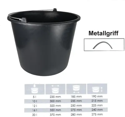 Produktbild von Mörtelkübel Baueimer 12L Skala Wassereimer Mörteleimer Kübel für Baustelle und Garten [1 Stück]