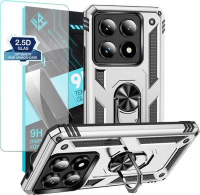 Produktbild von Armor Outdoor Handyhülle für Xiaomi 14T Pro Handy Panzer Case Schutzhülle mit 9H Displayglas Displayschutz Farbe: Silber