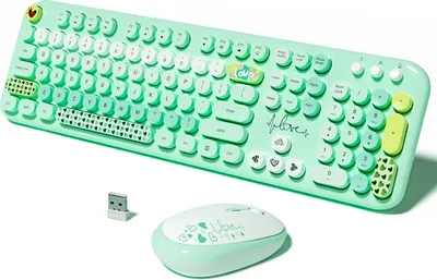Obrázek produktu pro MOFII Sada bezdrátové klávesnice a myši, 104 kláves, vysoká kvalita, různé barvy, USB přijímač, kancelářská klávesnice pro notebooky a stolní počítače - zelená