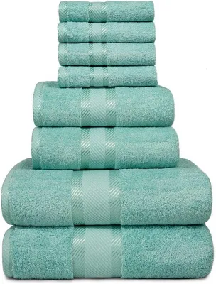 Produktbild von Unyqoos® 8-teiliges Handtuchset 100% Baumwolle, 550 g/m² – 2×70×140 cm, 2×40×76 cm, 4×30×33 cm, weich, saugfähig & schnell trocknend