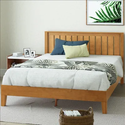 Produktbild von ZINUS Alexis Holzbett 140x200 cm, Mid-Century Design mit Kopfteil, iHolz-Lattenrost