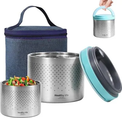 Image de Boîte à lunch Unyqoos® 1000 ml – Boîte bento en acier inoxydable 304, étanche, ensemble avec sac isotherme et poignée de transport, sans BPA, idéale pour l'école et le travail