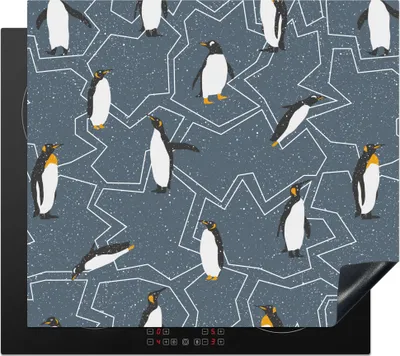Produktbild von KitchenYeah© Herdabdeckplatte Muster - Winter - Pinguin , 58x51cm, Küche Deko, Glaskeramikkochfeld Herdabdeckung, Abdeckplatte fùr Kochfeld