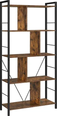 Zdjęcie produktu dla Regał VASAGLE z 5 półkami, regał stojący, regał biurowy, otwarte przegrody, industrialny design, do salonu, sypialni, biura, gabinetu,